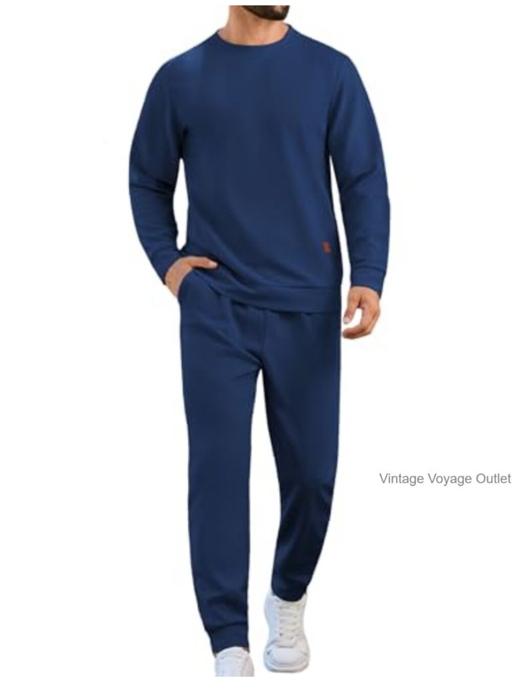 Mens 2 Piece Waffle Tracksuit Set Long Sleeve Pullover Sweatsuit